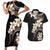 Vintage Plumeria Pacific Floral Couples Matching Short Sleeve Bodycon Dress and Hawaiian Shirt