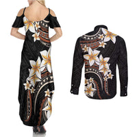 Vintage Plumeria Pacific Floral Couples Matching Summer Maxi Dress and Long Sleeve Button Shirt LT9 - Polynesian Pride