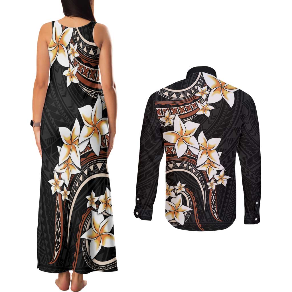 Vintage Plumeria Pacific Floral Couples Matching Tank Maxi Dress and Long Sleeve Button Shirt LT9 - Polynesian Pride