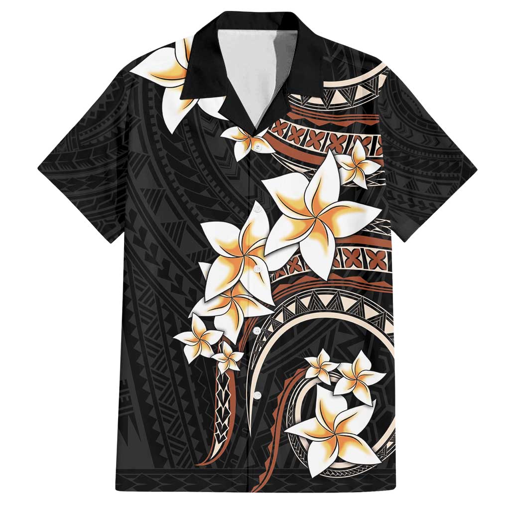 Vintage Plumeria Pacific Floral Family Matching Long Sleeve Bodycon Dress and Hawaiian Shirt LT9 Dad's Shirt - Short Sleeve Black - Polynesian Pride