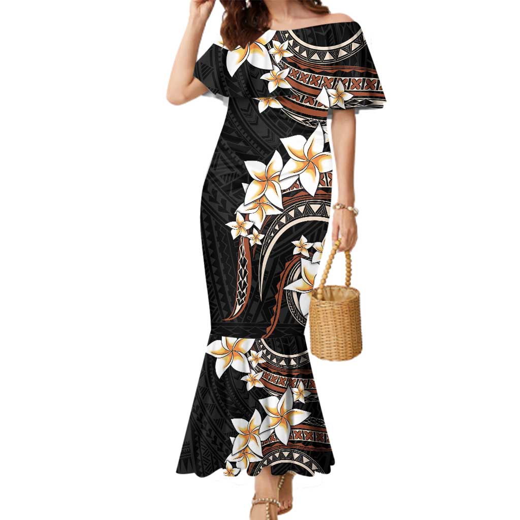 Vintage Plumeria Pacific Floral Family Matching Mermaid Dress and Hawaiian Shirt