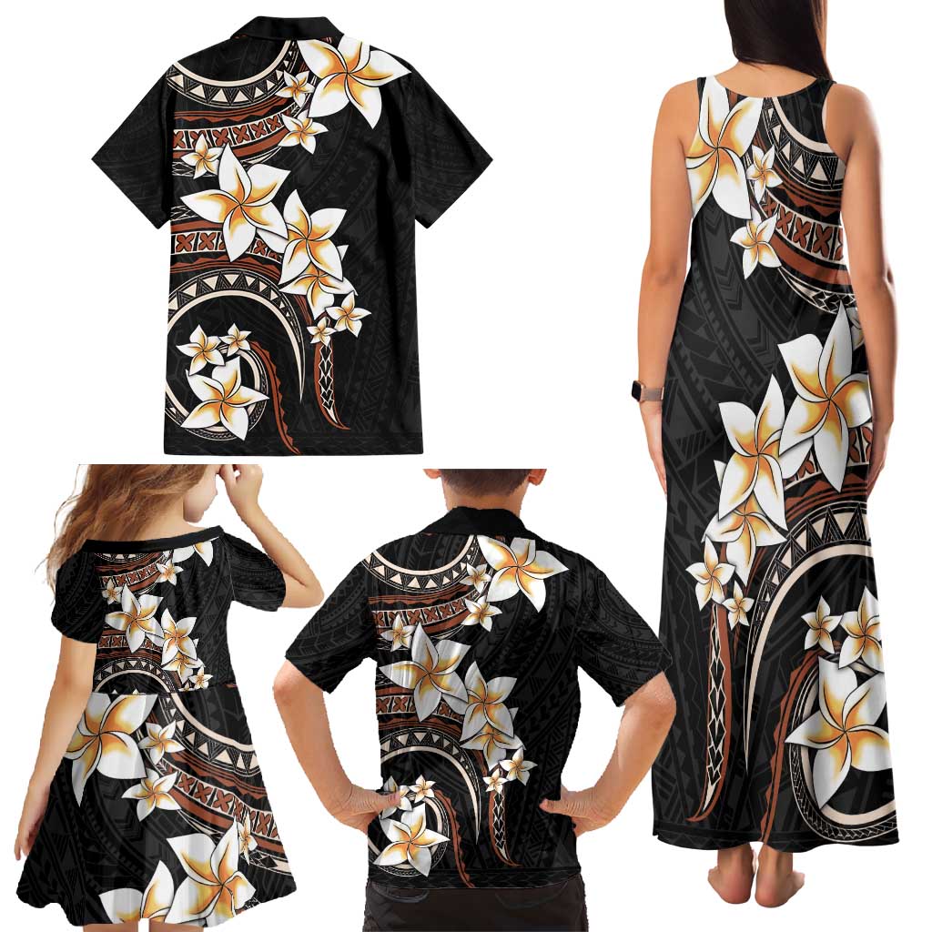 Vintage Plumeria Pacific Floral Family Matching Tank Maxi Dress and Hawaiian Shirt