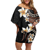 Vintage Plumeria Pacific Floral Off Shoulder Short Dress LT9 Women Black - Polynesian Pride