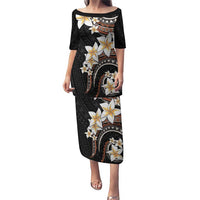 Vintage Plumeria Pacific Floral Puletasi LT9 Long Dress Black - Polynesian Pride