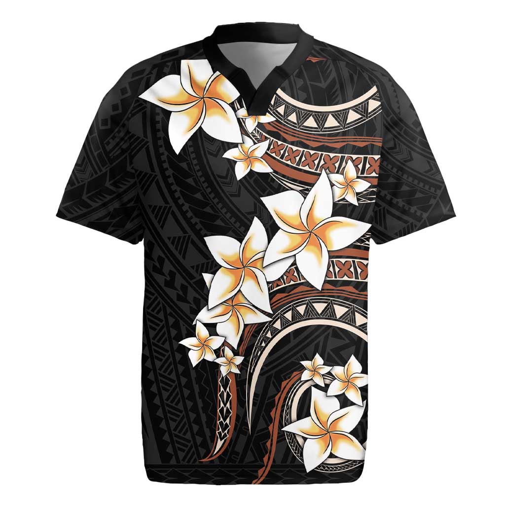 Vintage Plumeria Pacific Floral Rugby Jersey LT9 Black - Polynesian Pride