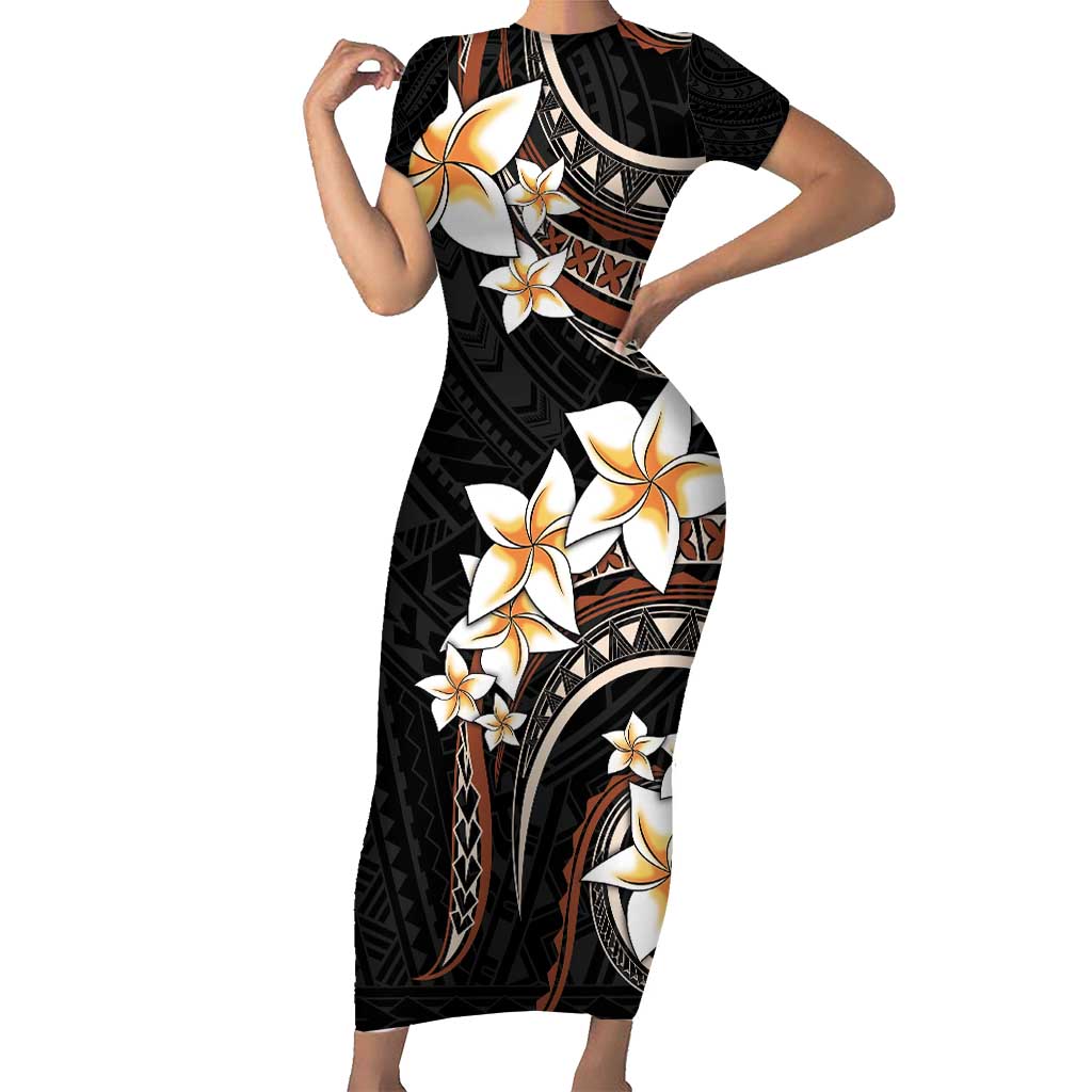 Vintage Plumeria Pacific Floral Short Sleeve Bodycon Dress