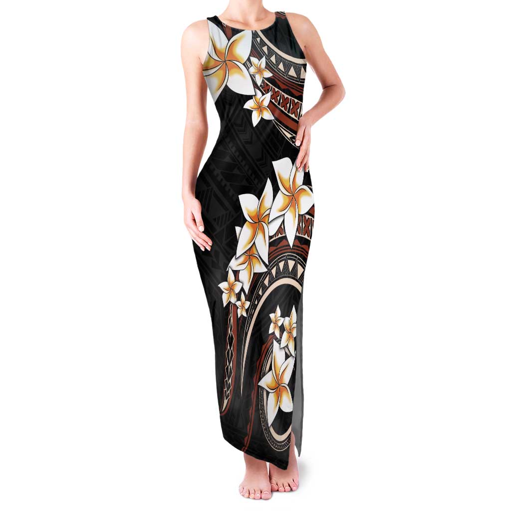 Vintage Plumeria Pacific Floral Tank Maxi Dress LT9 Women Black - Polynesian Pride