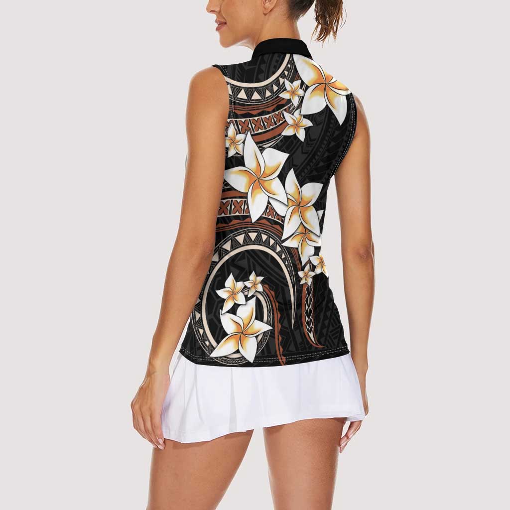 Vintage Plumeria Pacific Floral Women Sleeveless Polo Shirt