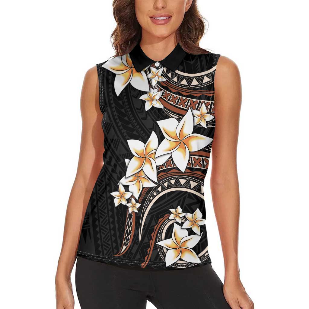 Vintage Plumeria Pacific Floral Women Sleeveless Polo Shirt
