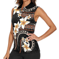 Vintage Plumeria Pacific Floral Women Sleeveless Polo Shirt