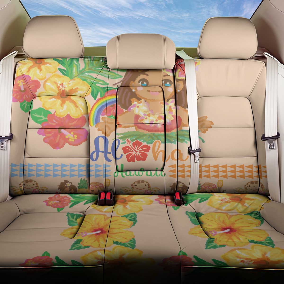 Kawaii Hula Girls Back Car Seat Cover Aloha Hibiscus Flowers