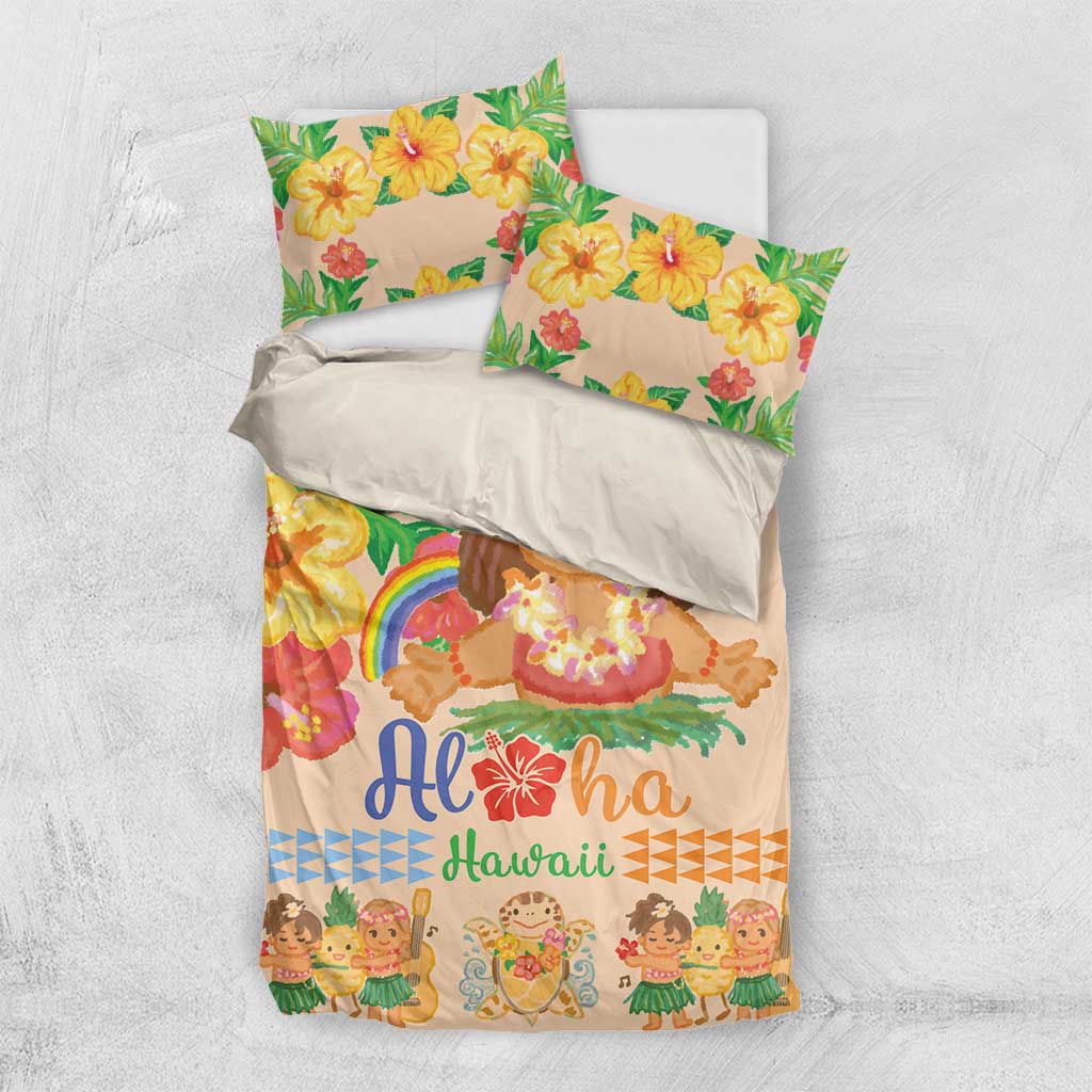 Kawaii Hula Girls Bedding Set Aloha Hibiscus Flowers