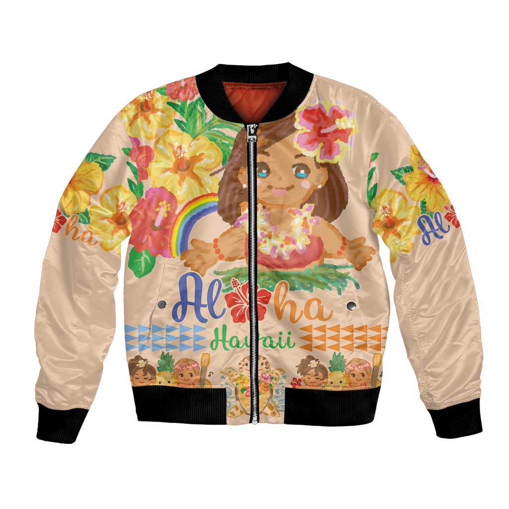 Kawaii Hula Girls Bomber Jacket Aloha Hibiscus Flowers