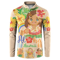 Kawaii Hula Girls Button Sweatshirt Aloha Hibiscus Flowers LT9 Nude - Polynesian Pride
