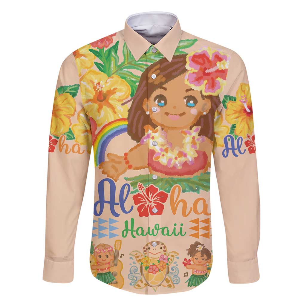 Kawaii Hula Girls Family Matching Mermaid Dress and Hawaiian Shirt Aloha Hibiscus Flowers