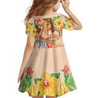 Kawaii Hula Girls Family Matching Off Shoulder Short Dress and Hawaiian Shirt Aloha Hibiscus Flowers