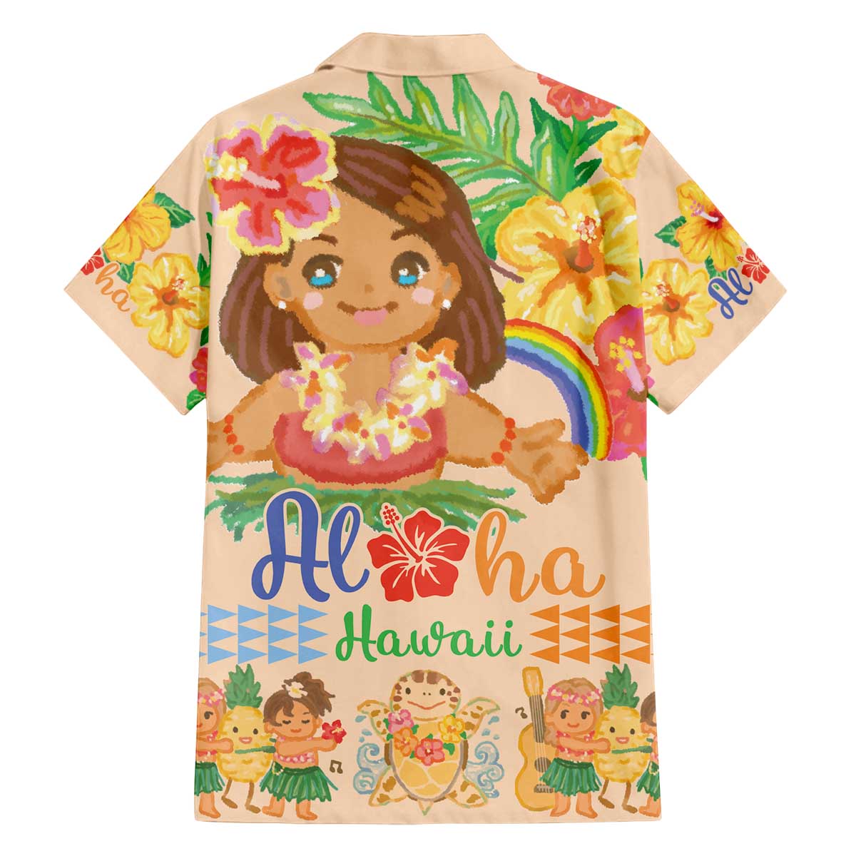 Kawaii Hula Girls Family Matching Puletasi and Hawaiian Shirt Aloha Hibiscus Flowers