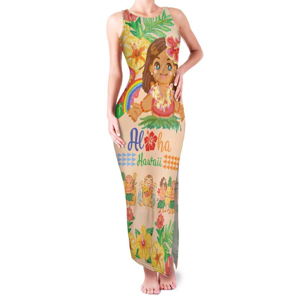 Kawaii Hula Girls Family Matching Tank Maxi Dress and Hawaiian Shirt Aloha Hibiscus Flowers