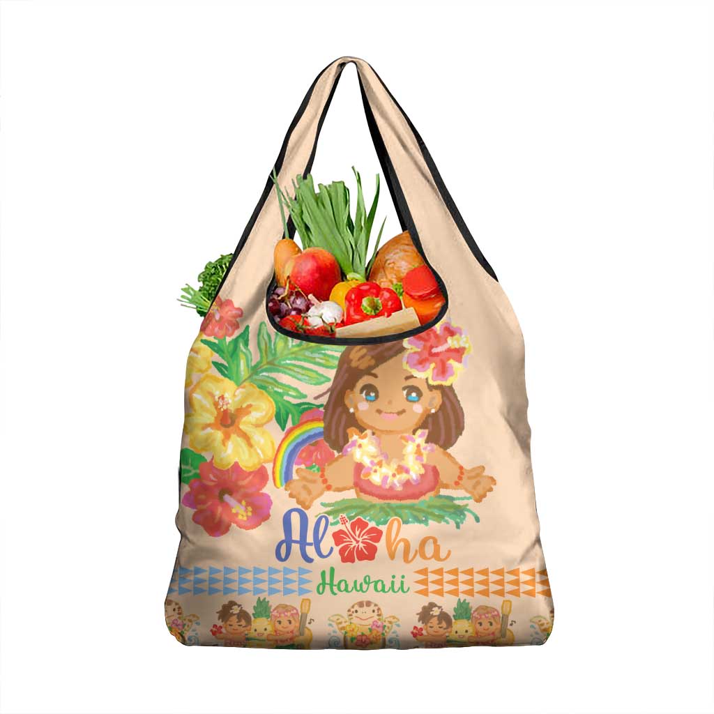Kawaii Hula Girls Grocery Bag Aloha Hibiscus Flowers LT9 1-pack One Size Nude - Polynesian Pride