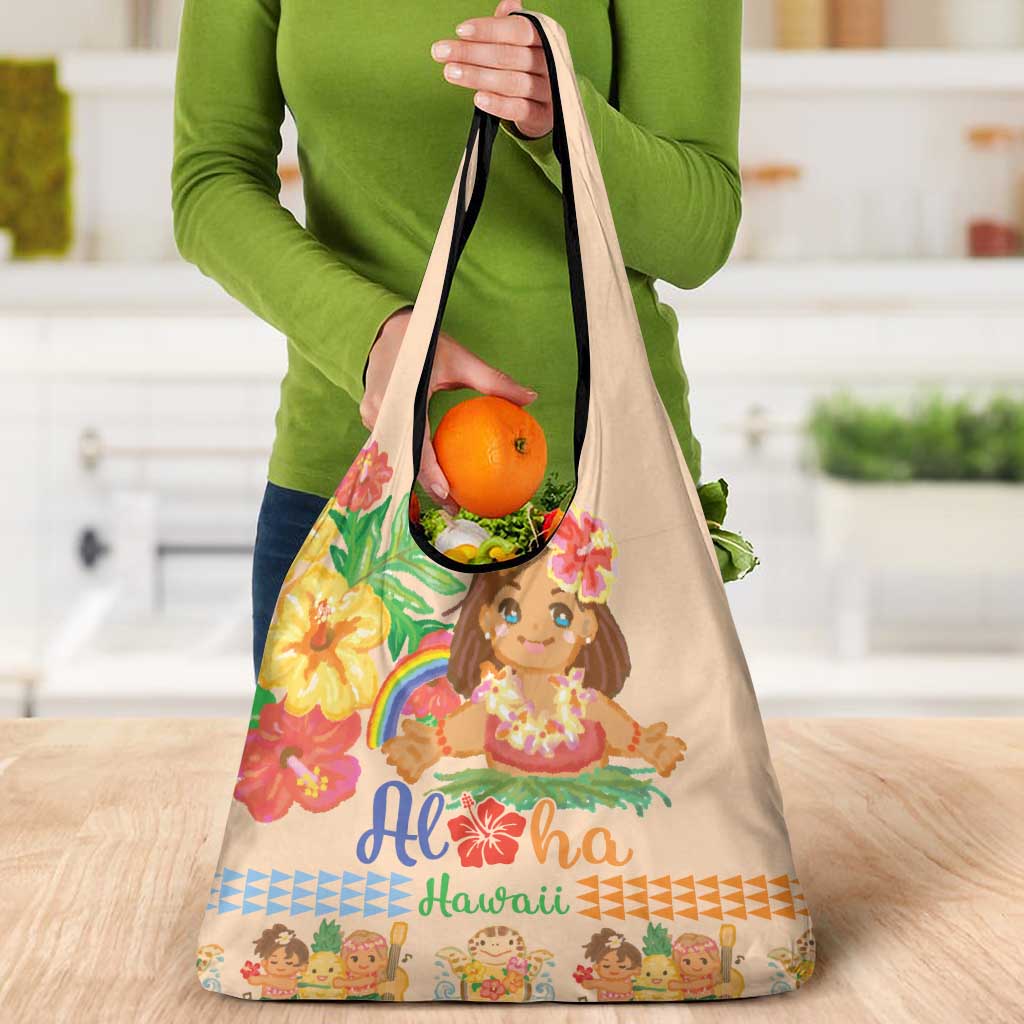 Kawaii Hula Girls Grocery Bag Aloha Hibiscus Flowers LT9 - Polynesian Pride