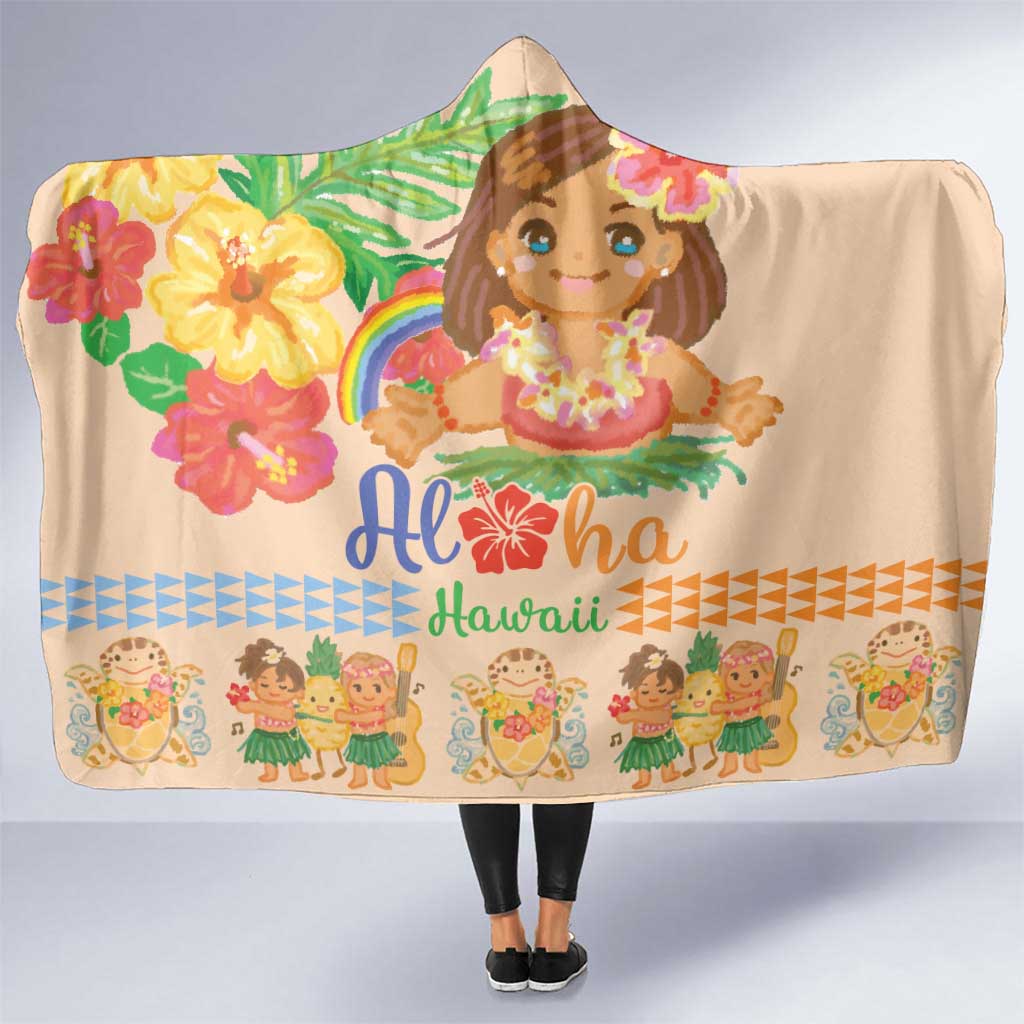 Kawaii Hula Girls Hooded Blanket Aloha Hibiscus Flowers LT9 One Size Nude - Polynesian Pride