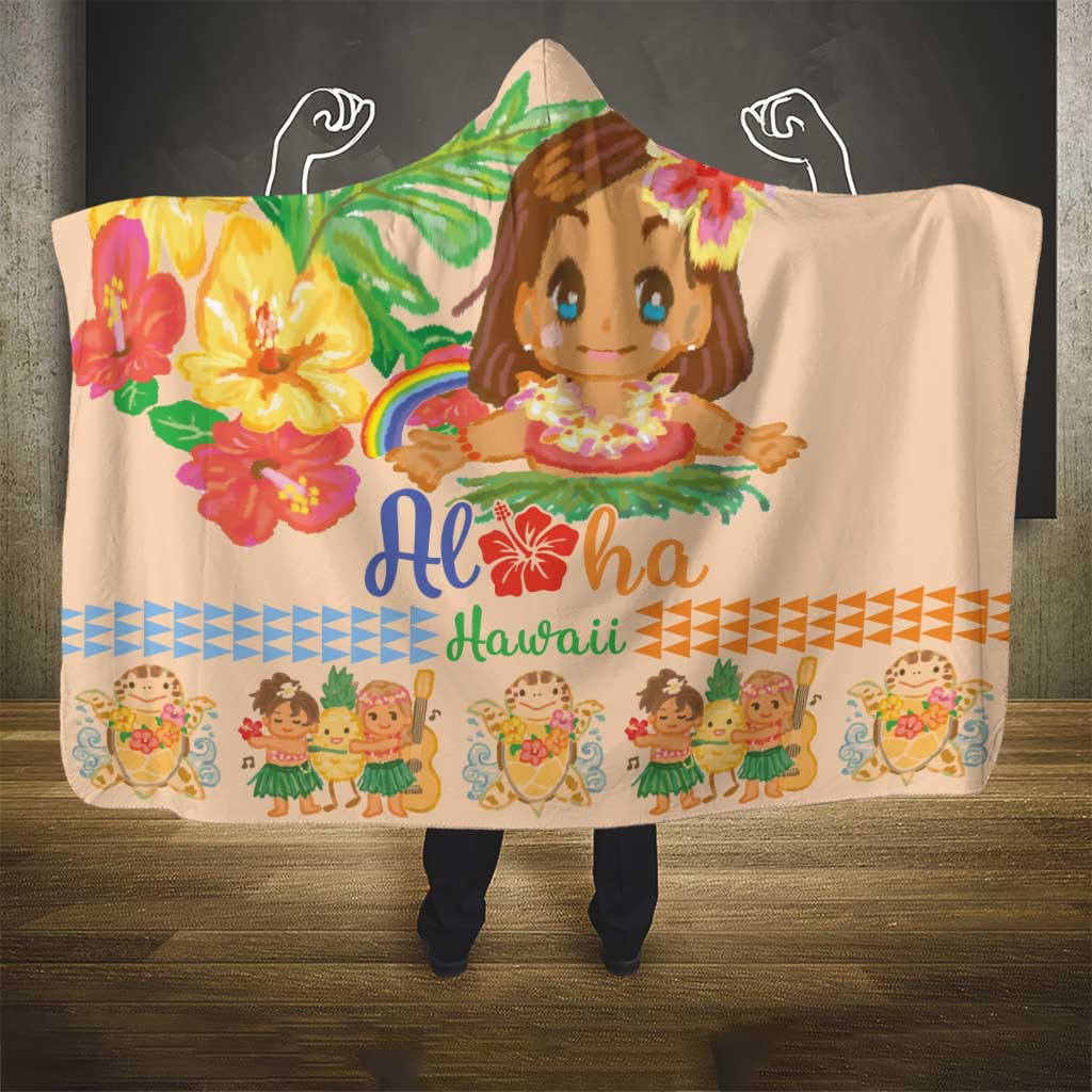 Kawaii Hula Girls Hooded Blanket Aloha Hibiscus Flowers LT9 - Polynesian Pride