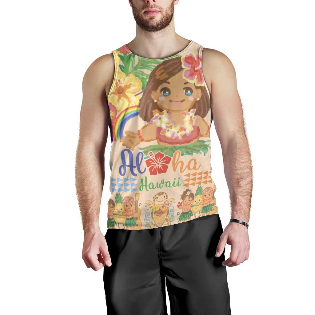 Kawaii Hula Girls Men Tank Top Aloha Hibiscus Flowers LT9 - Polynesian Pride