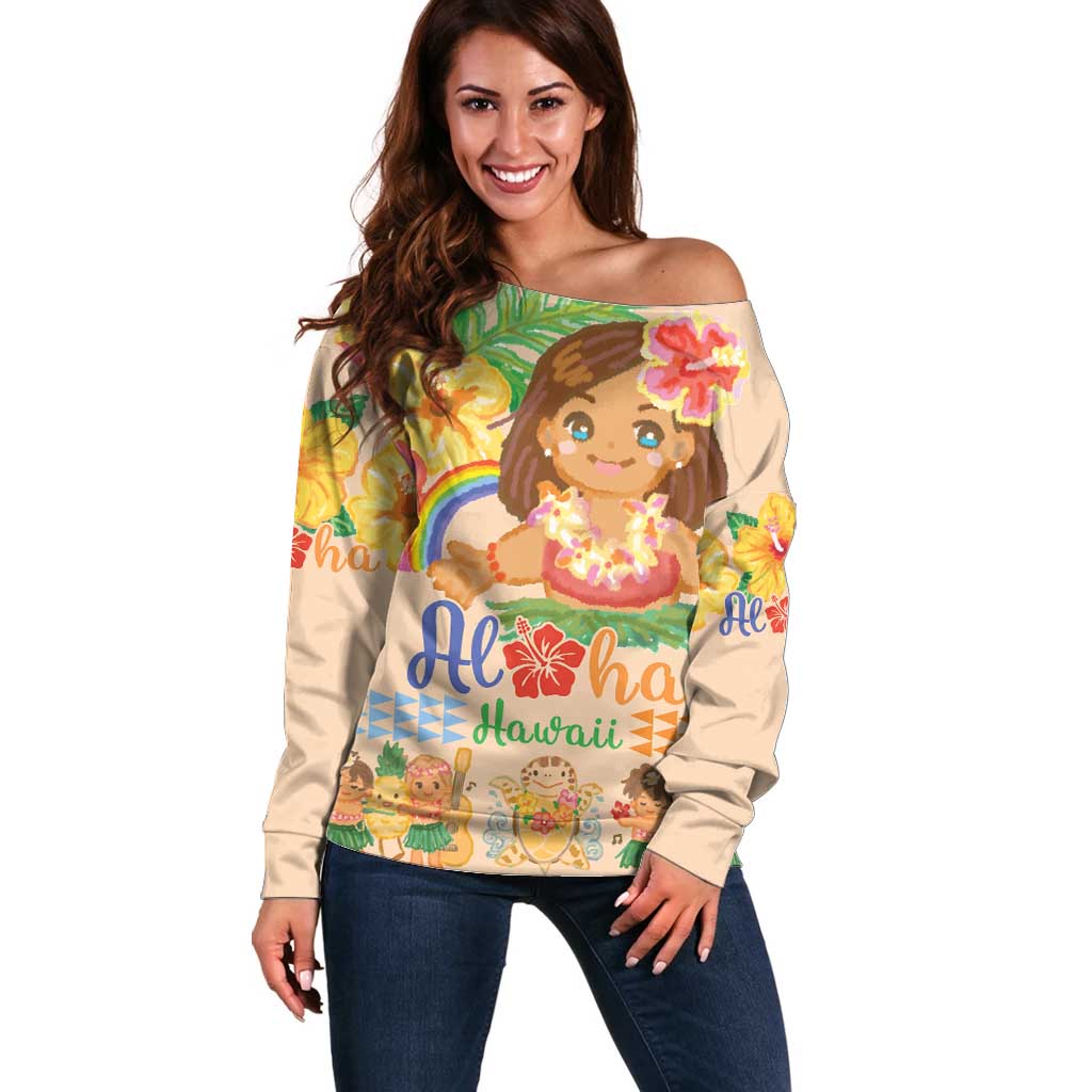 Kawaii Hula Girls Off Shoulder Sweater Aloha Hibiscus Flowers