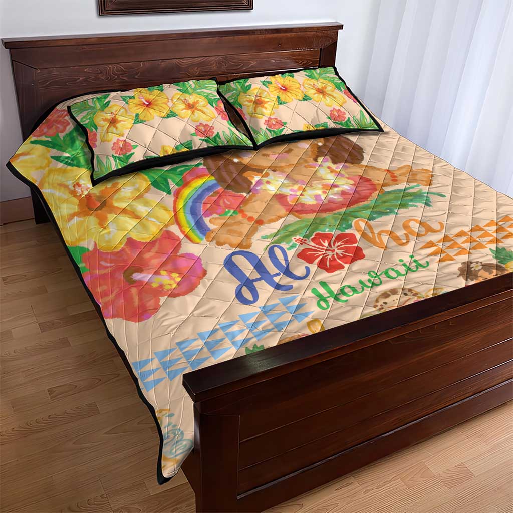Kawaii Hula Girls Quilt Bed Set Aloha Hibiscus Flowers LT9 - Polynesian Pride