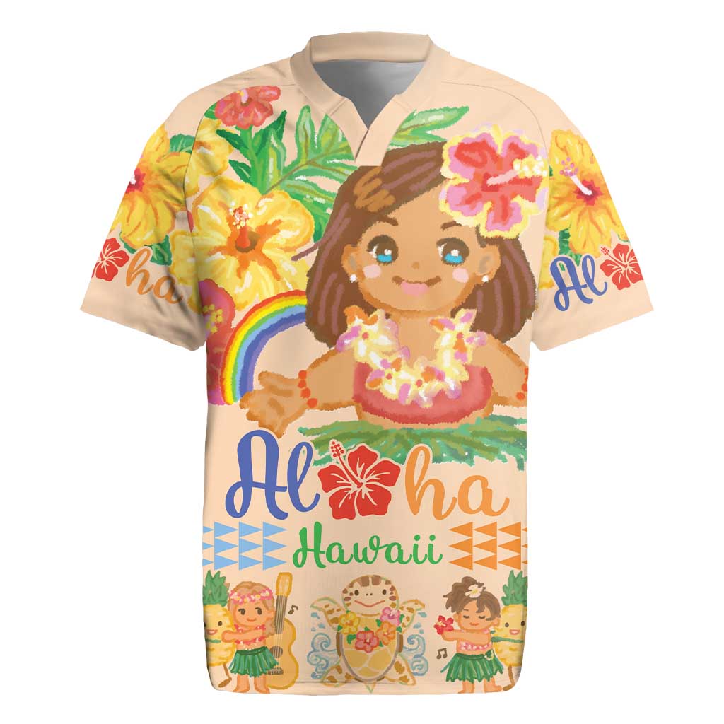 Kawaii Hula Girls Rugby Jersey Aloha Hibiscus Flowers LT9 Nude - Polynesian Pride