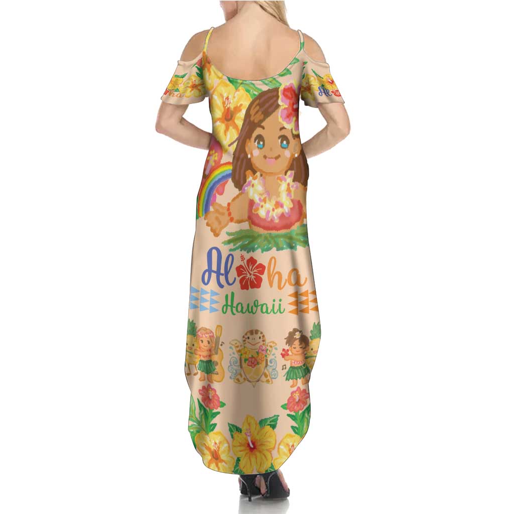 Kawaii Hula Girls Summer Maxi Dress Aloha Hibiscus Flowers LT9 - Polynesian Pride