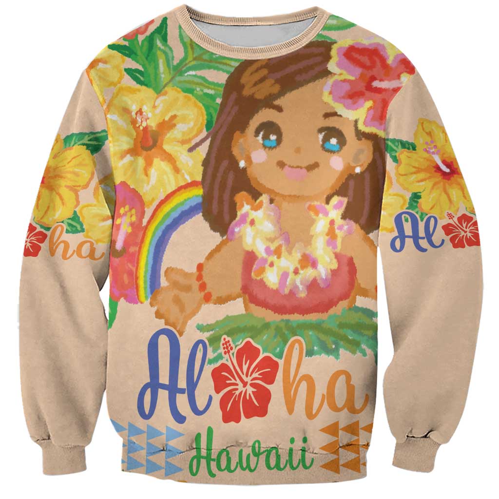 Kawaii Hula Girls Sweatshirt Aloha Hibiscus Flowers LT9 Unisex Nude - Polynesian Pride