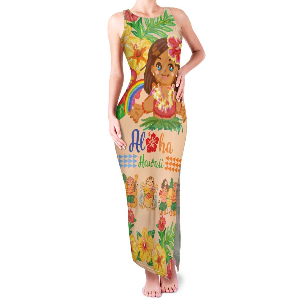Kawaii Hula Girls Tank Maxi Dress Aloha Hibiscus Flowers LT9 Women Nude - Polynesian Pride