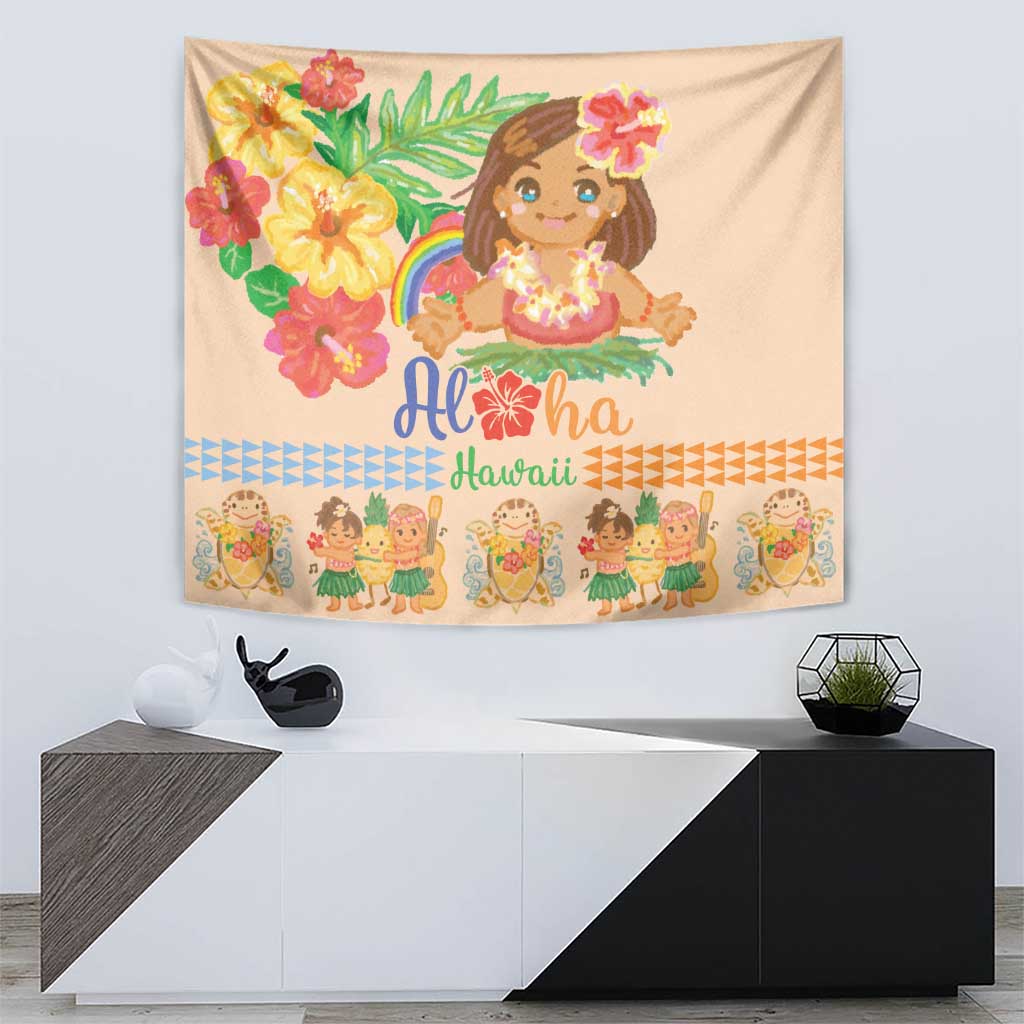 Kawaii Hula Girls Tapestry Aloha Hibiscus Flowers