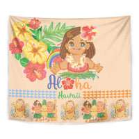 Kawaii Hula Girls Tapestry Aloha Hibiscus Flowers