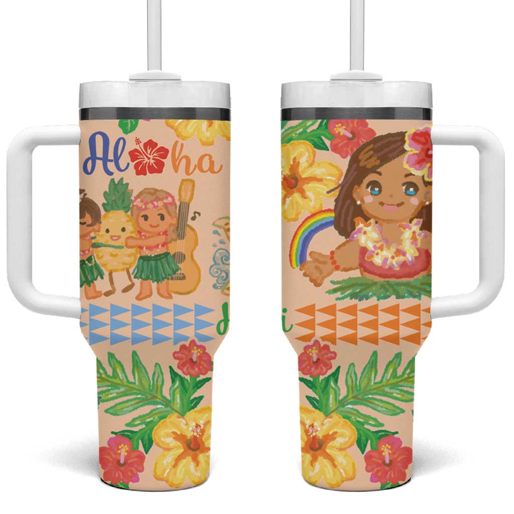 Kawaii Hula Girls Tumbler With Handle Aloha Hibiscus Flowers