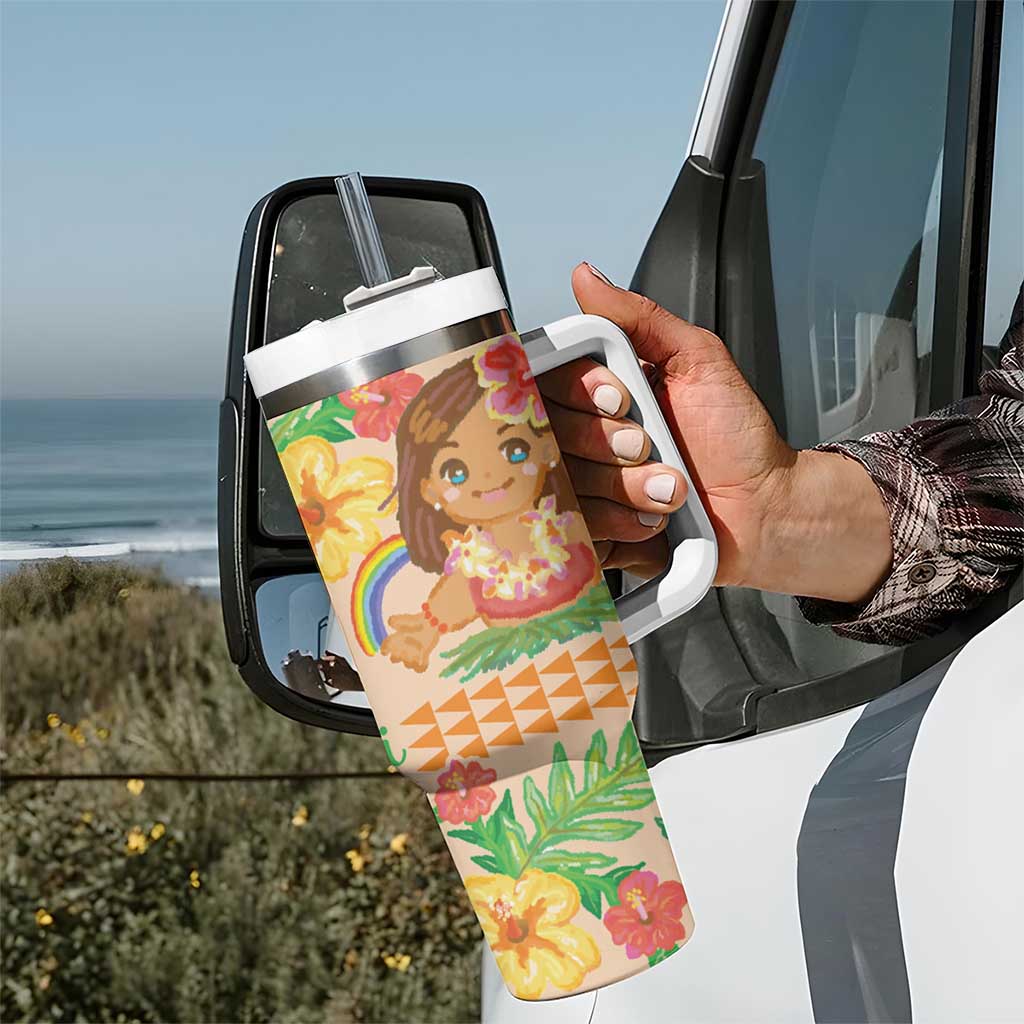 Kawaii Hula Girls Tumbler With Handle Aloha Hibiscus Flowers
