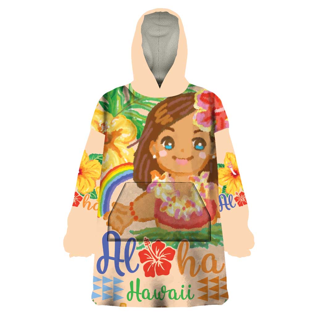 Kawaii Hula Girls Wearable Blanket Hoodie Aloha Hibiscus Flowers