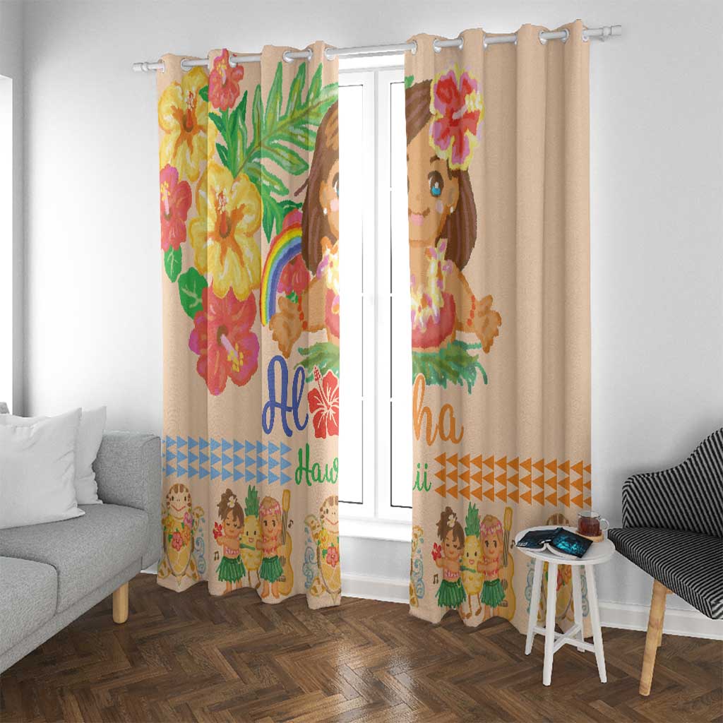 Kawaii Hula Girls Window Curtain Aloha Hibiscus Flowers LT9 With Grommets Nude - Polynesian Pride