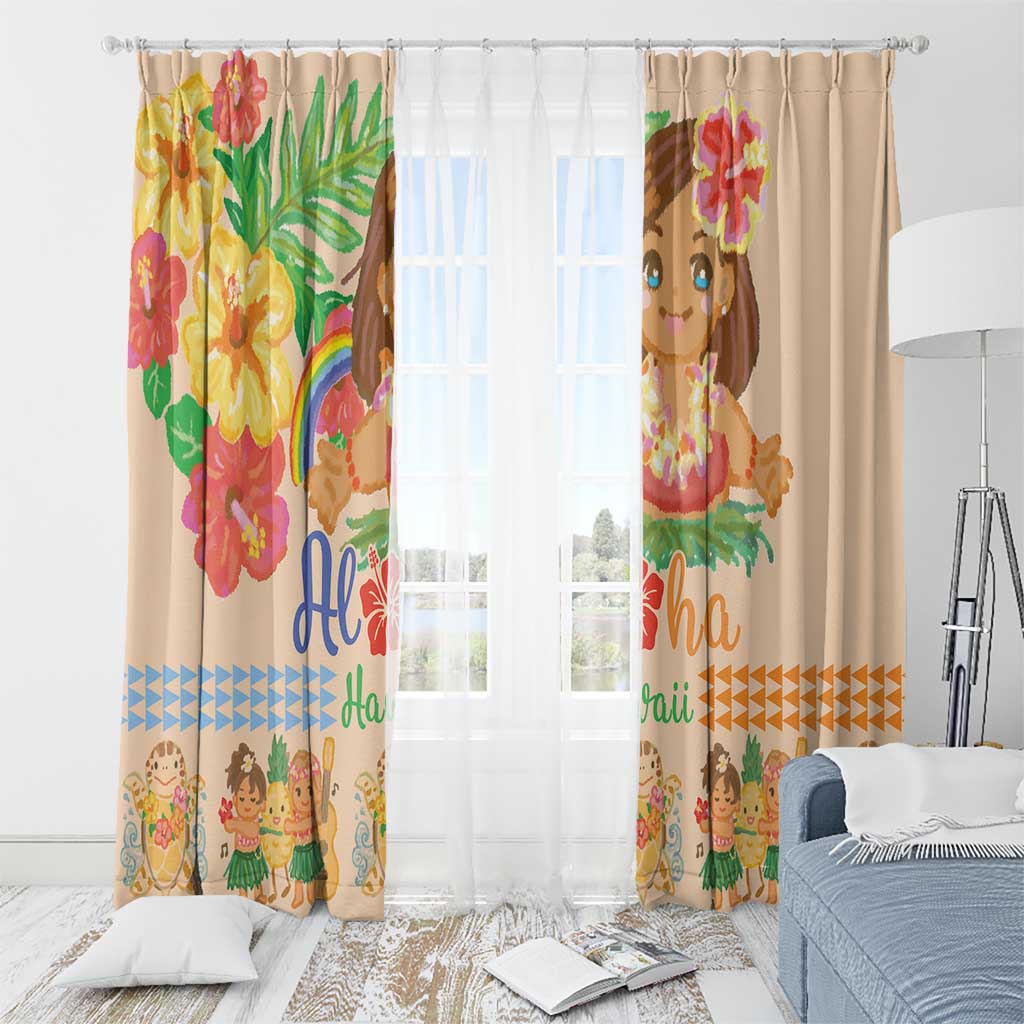 Kawaii Hula Girls Window Curtain Aloha Hibiscus Flowers LT9 - Polynesian Pride