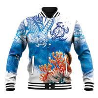 Hibiscus Turtle Tattoo Coral Reef Baseball Jacket with Polynesian Tribal LT9 Unisex White - Polynesian Pride