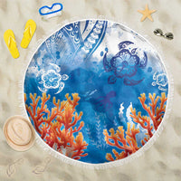 Hibiscus Turtle Tattoo Coral Reef Beach Blanket with Polynesian Tribal LT9 One Size 150cm White - Polynesian Pride