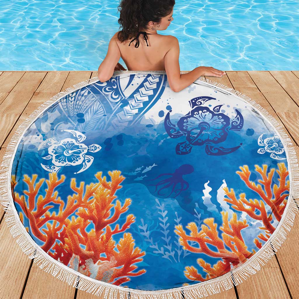 Hibiscus Turtle Tattoo Coral Reef Beach Blanket with Polynesian Tribal LT9 - Polynesian Pride