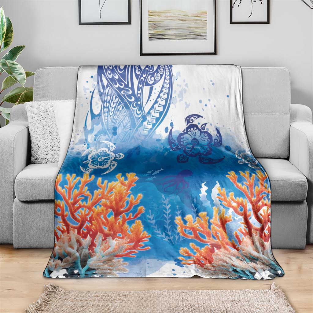 Hibiscus Turtle Tattoo Coral Reef Blanket with Polynesian Tribal LT9 - Polynesian Pride