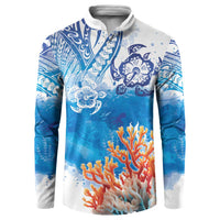 Hibiscus Turtle Tattoo Coral Reef Button Sweatshirt with Polynesian Tribal LT9 White - Polynesian Pride