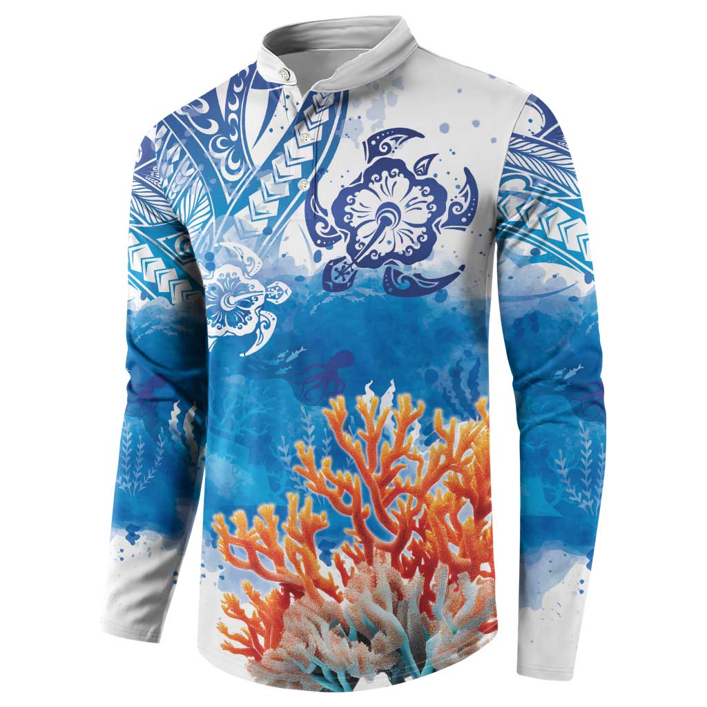 Hibiscus Turtle Tattoo Coral Reef Button Sweatshirt with Polynesian Tribal LT9 - Polynesian Pride