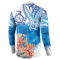 Hibiscus Turtle Tattoo Coral Reef Button Sweatshirt with Polynesian Tribal LT9 - Polynesian Pride