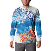 Hibiscus Turtle Tattoo Coral Reef Button Sweatshirt with Polynesian Tribal LT9 - Polynesian Pride