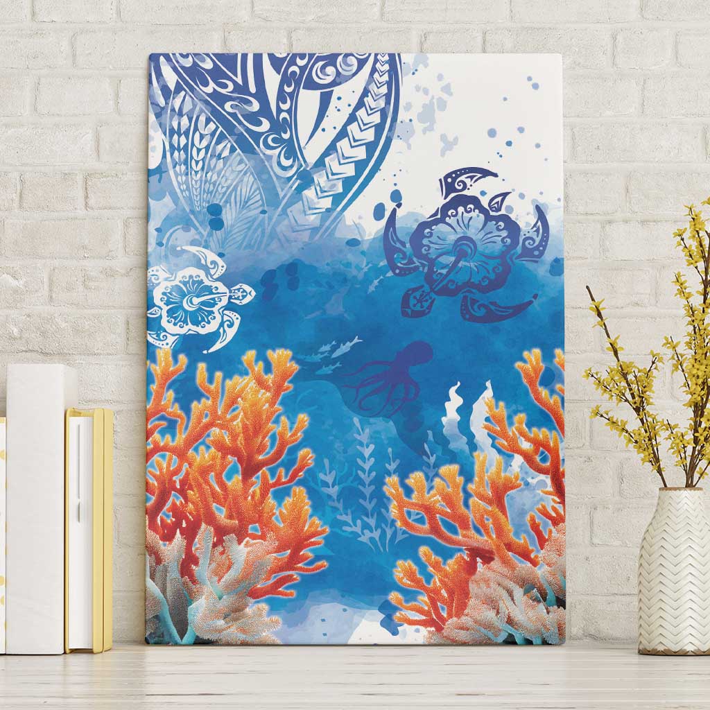 Hibiscus Turtle Tattoo Coral Reef Canvas Wall Art with Polynesian Tribal LT9 Without Frame White - Polynesian Pride