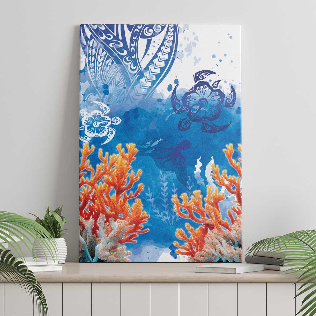 Hibiscus Turtle Tattoo Coral Reef Canvas Wall Art with Polynesian Tribal LT9 - Polynesian Pride